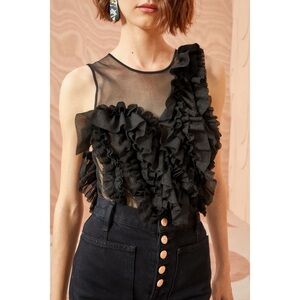 Ulla Johnson Black Ruffled Sheer Top